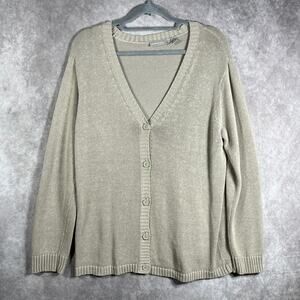 Nordstrom Cardigan Sweater Womens Size XL Tan Linen Blend Knit Old Money Grandma